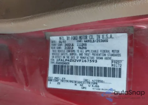 1997 Ford Mustang Gt z USA, uszkodzony, nr VIN 1FALP42X2VF167593